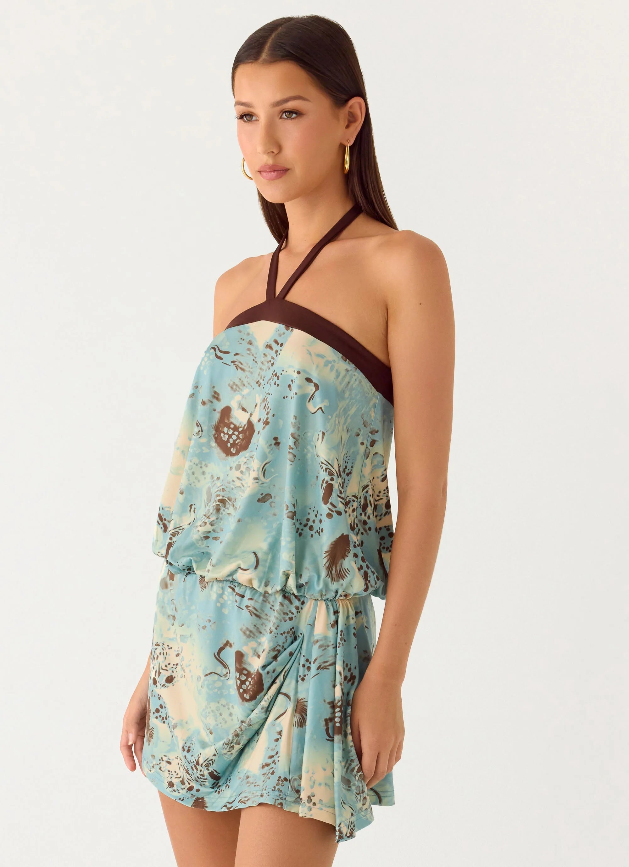 Switch Up Halter Mini Dress - Aqua Blur
