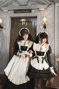 Black Maid Lapel Collar Short Sleeves Ruffle Sweet Classic Lolita Dress (Short or Long Version)