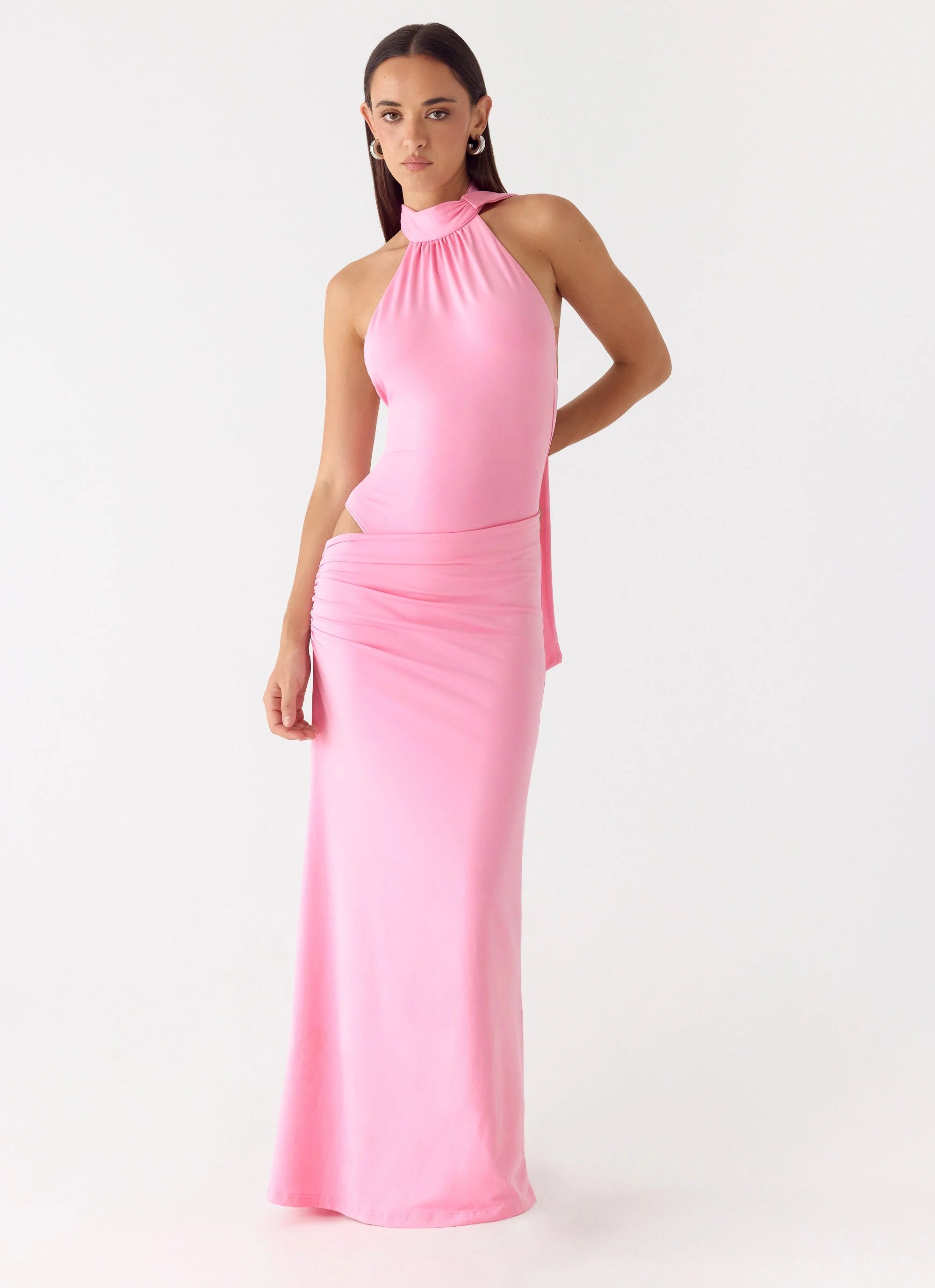 On My Way Bodysuit Maxi Dress - Pink
