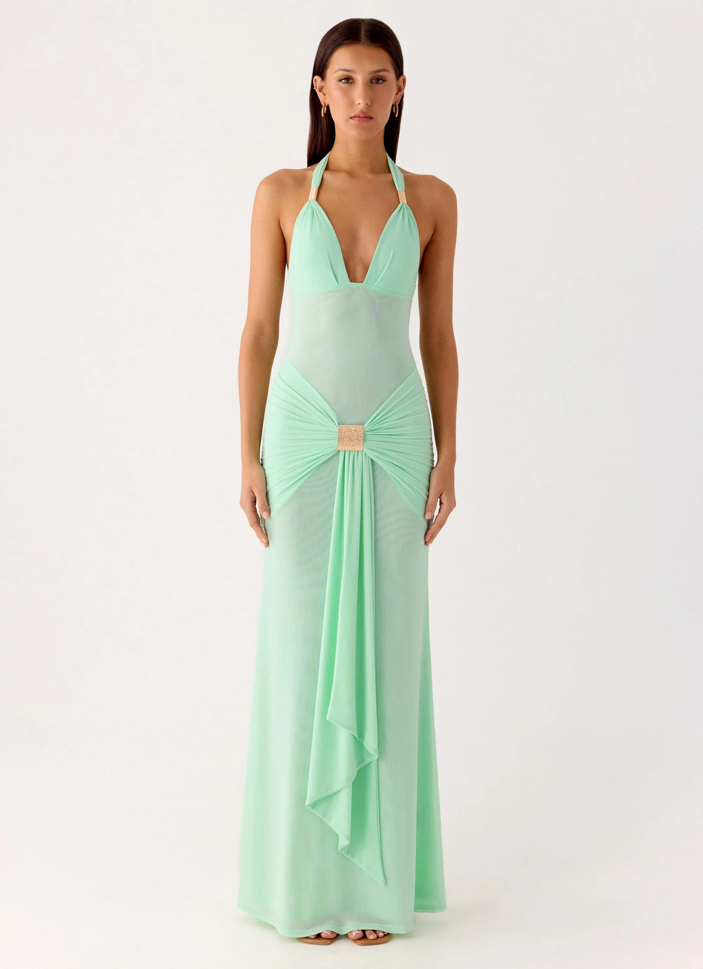 Miyah Halter Hardware Maxi Dress - Mint Blue