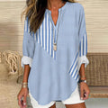 Comstylish Women's Retro Striped Design Loose Long Sleeve Crew Neck Top