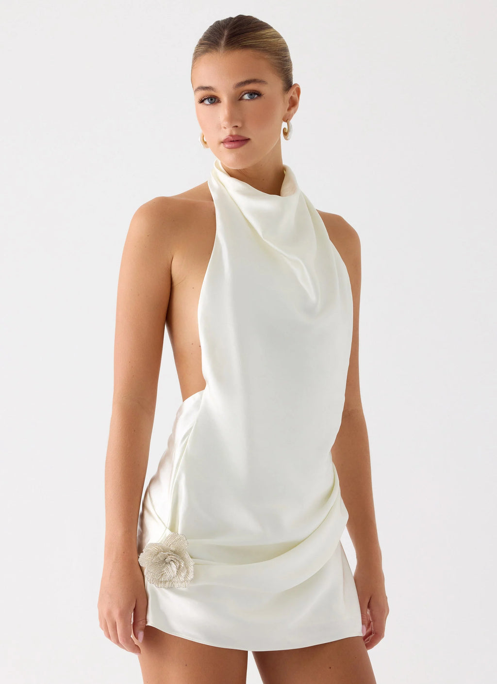 Play It Out Cowl Mini Dress - Ivory