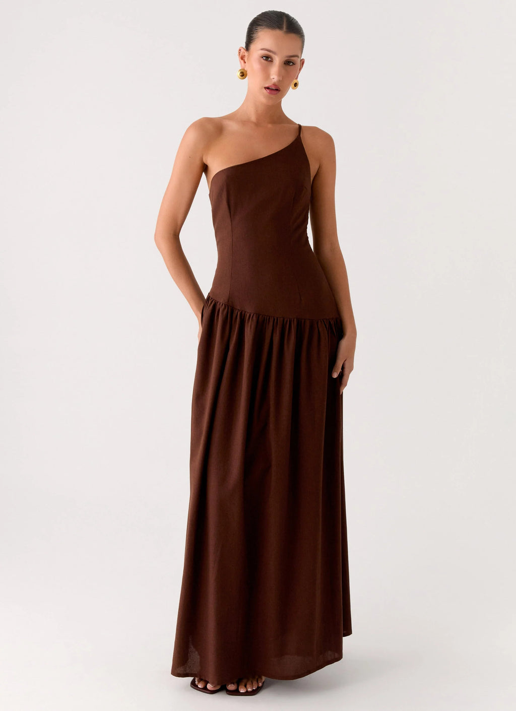 Thinking About You Linen Maxi Dress - Brown
