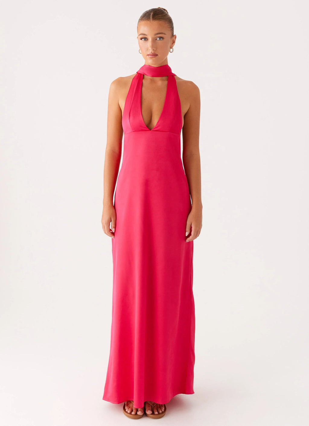 Alicia Satin Halter Maxi Dress - Fuchsia