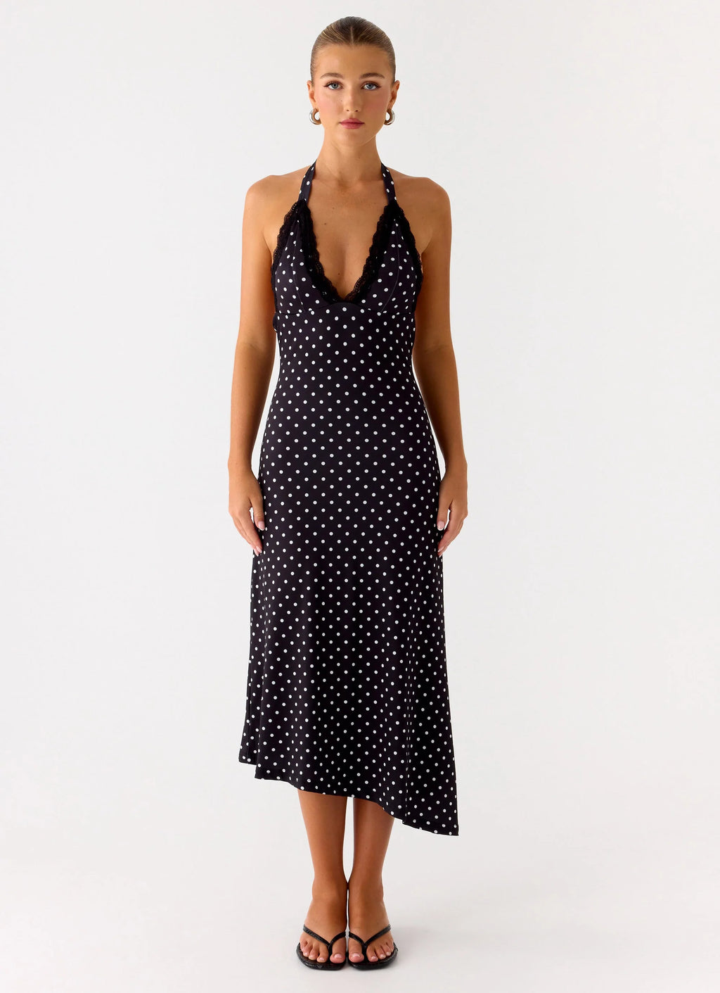 Illuminate Halter Midi Dress - Black Polkadot