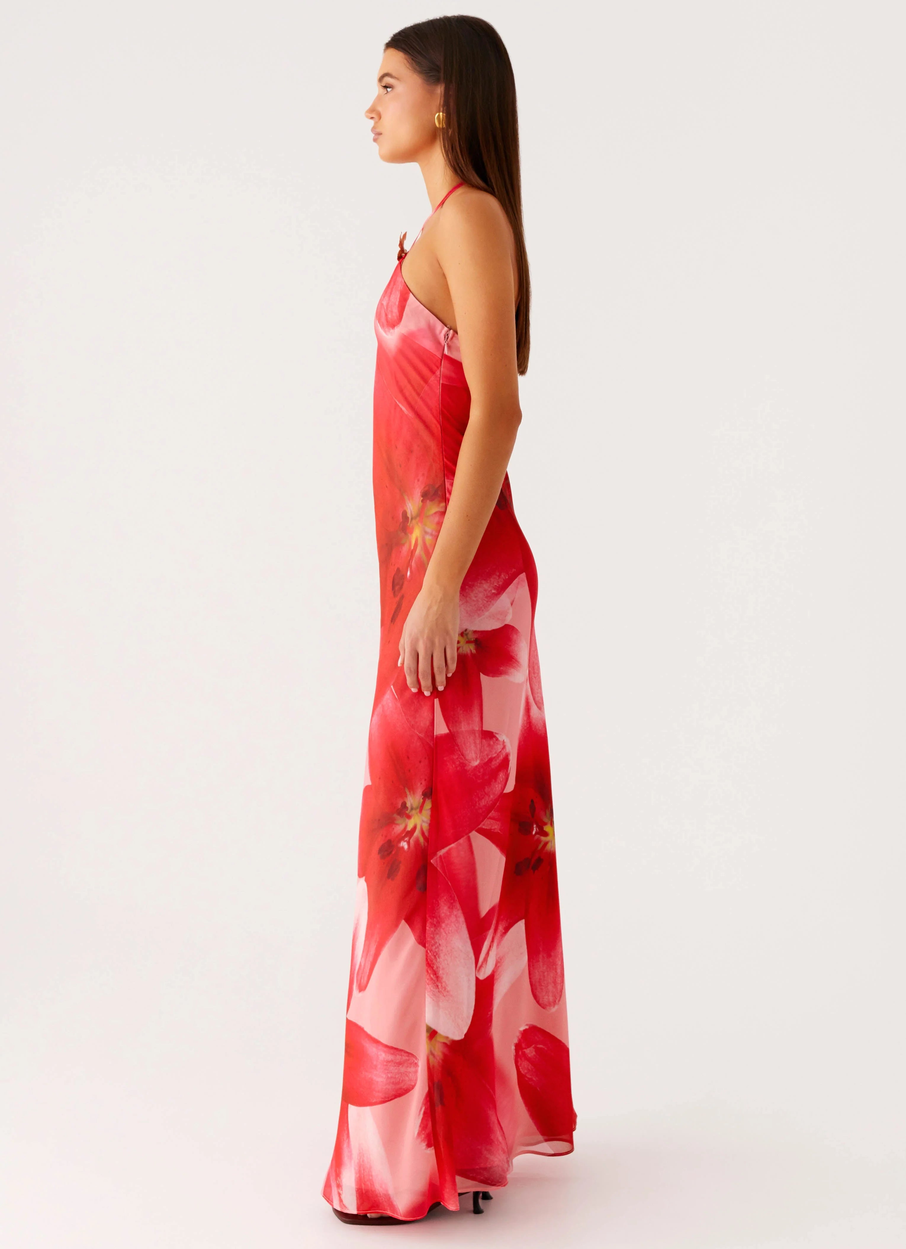 Vatiana Chiffon Maxi Dress - Peach Watermelon Flower