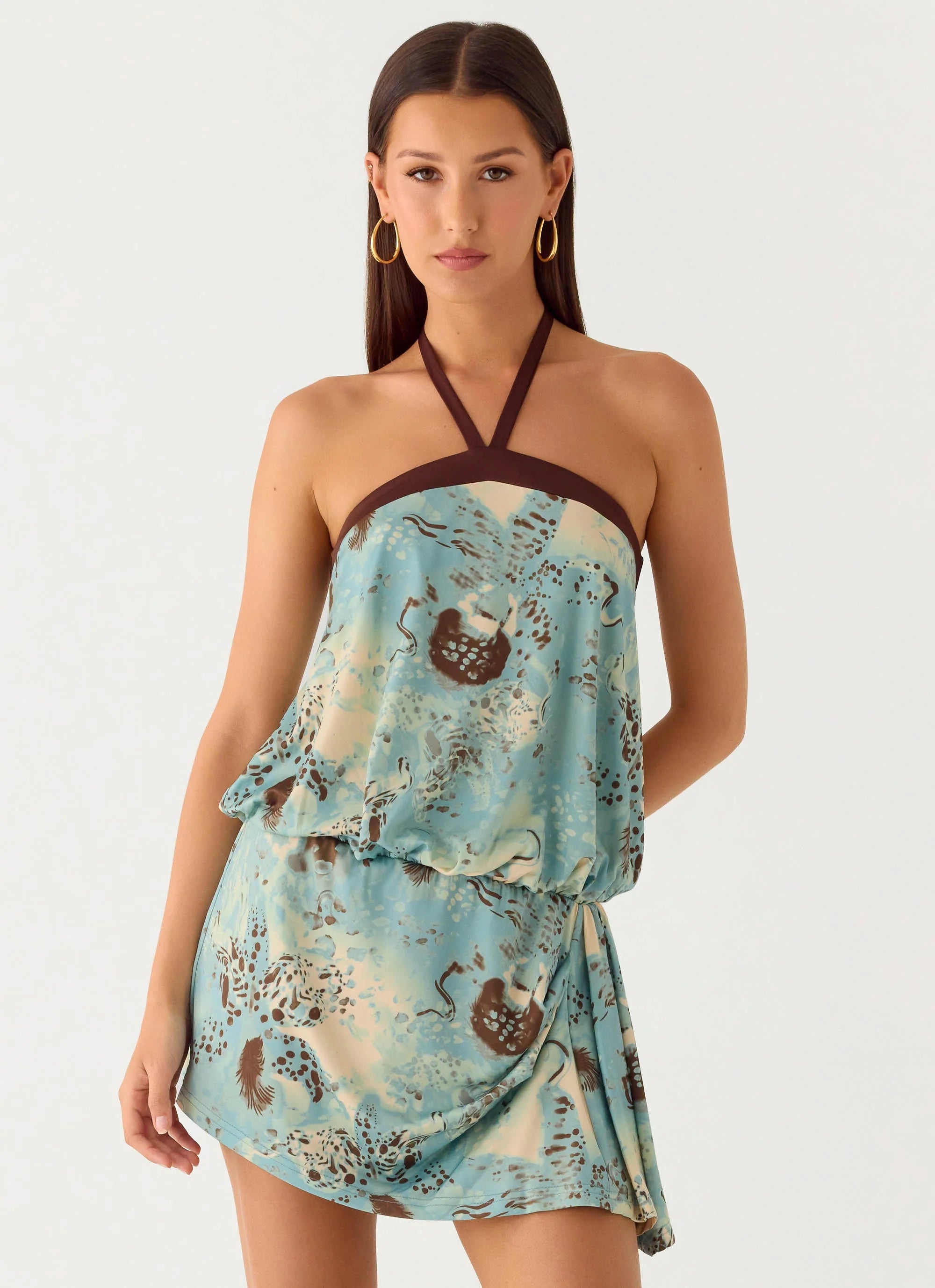 Switch Up Halter Mini Dress - Aqua Blur
