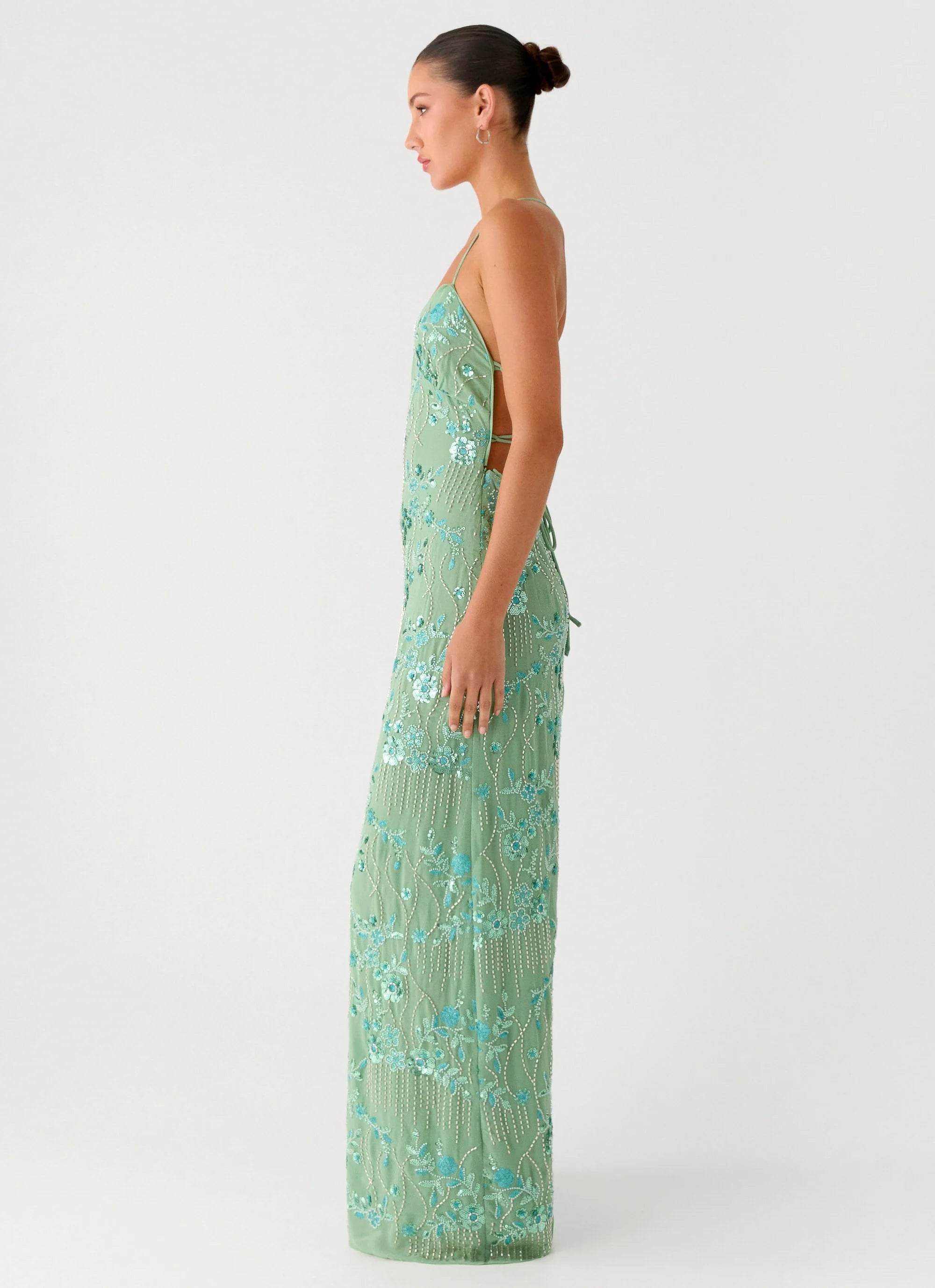 Vietta Sequin Cami Maxi Dress - Mint