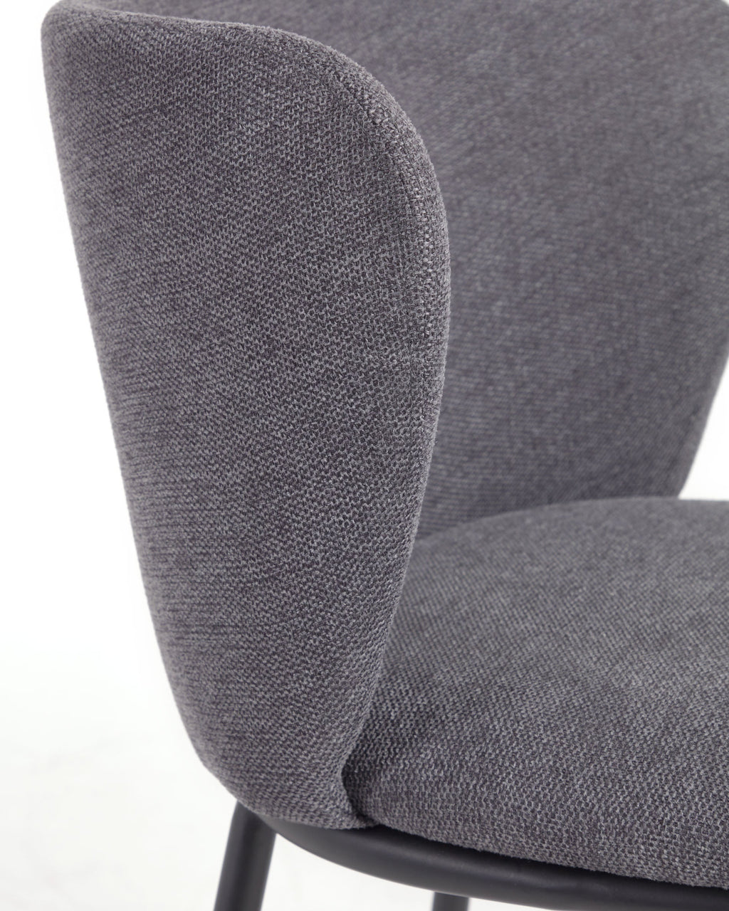 Sgabello Ciselia in ciniglia grigio scuro e gambe acciaio nero altezza 65 cm