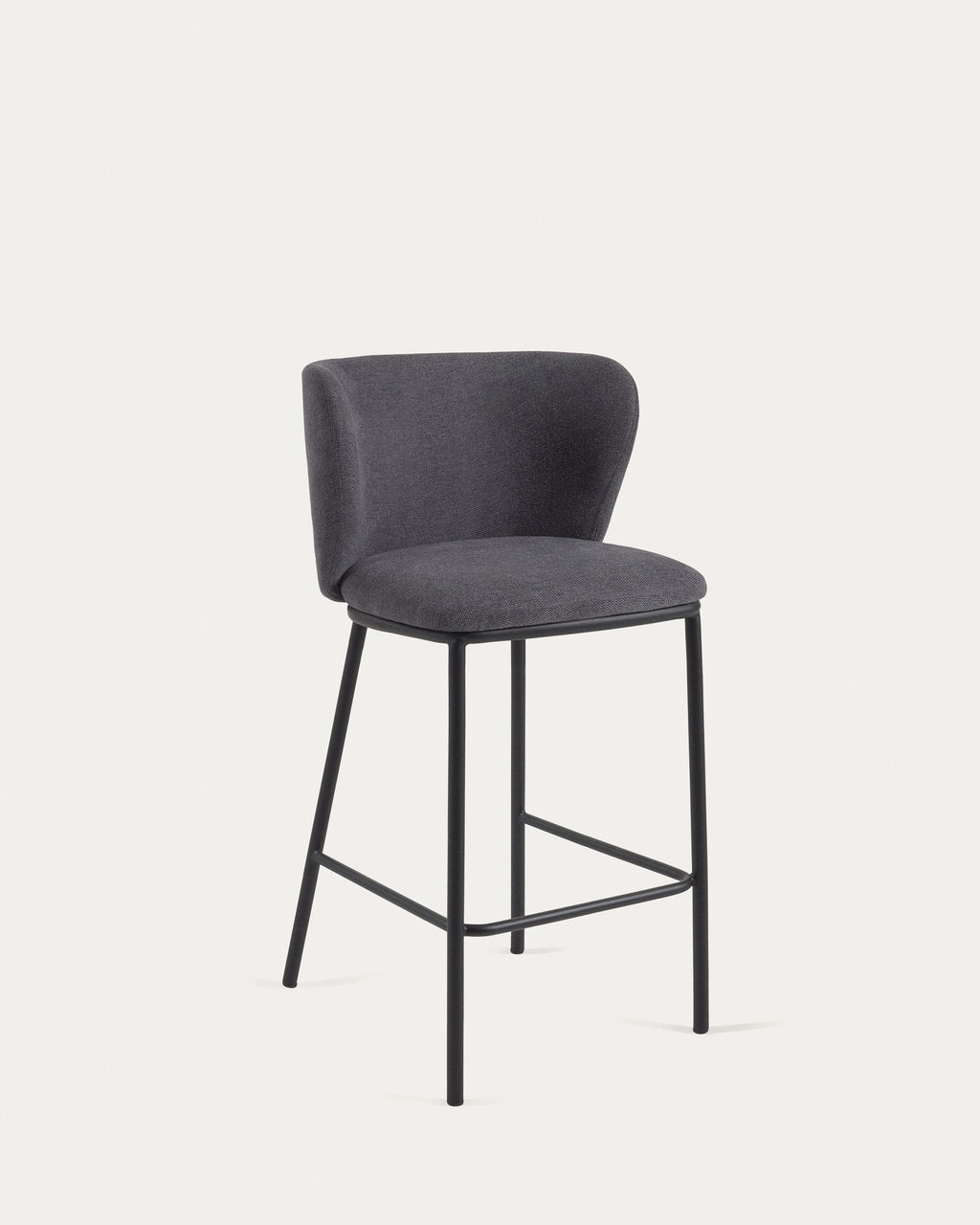 Sgabello Ciselia in ciniglia grigio scuro e gambe acciaio nero altezza 65 cm