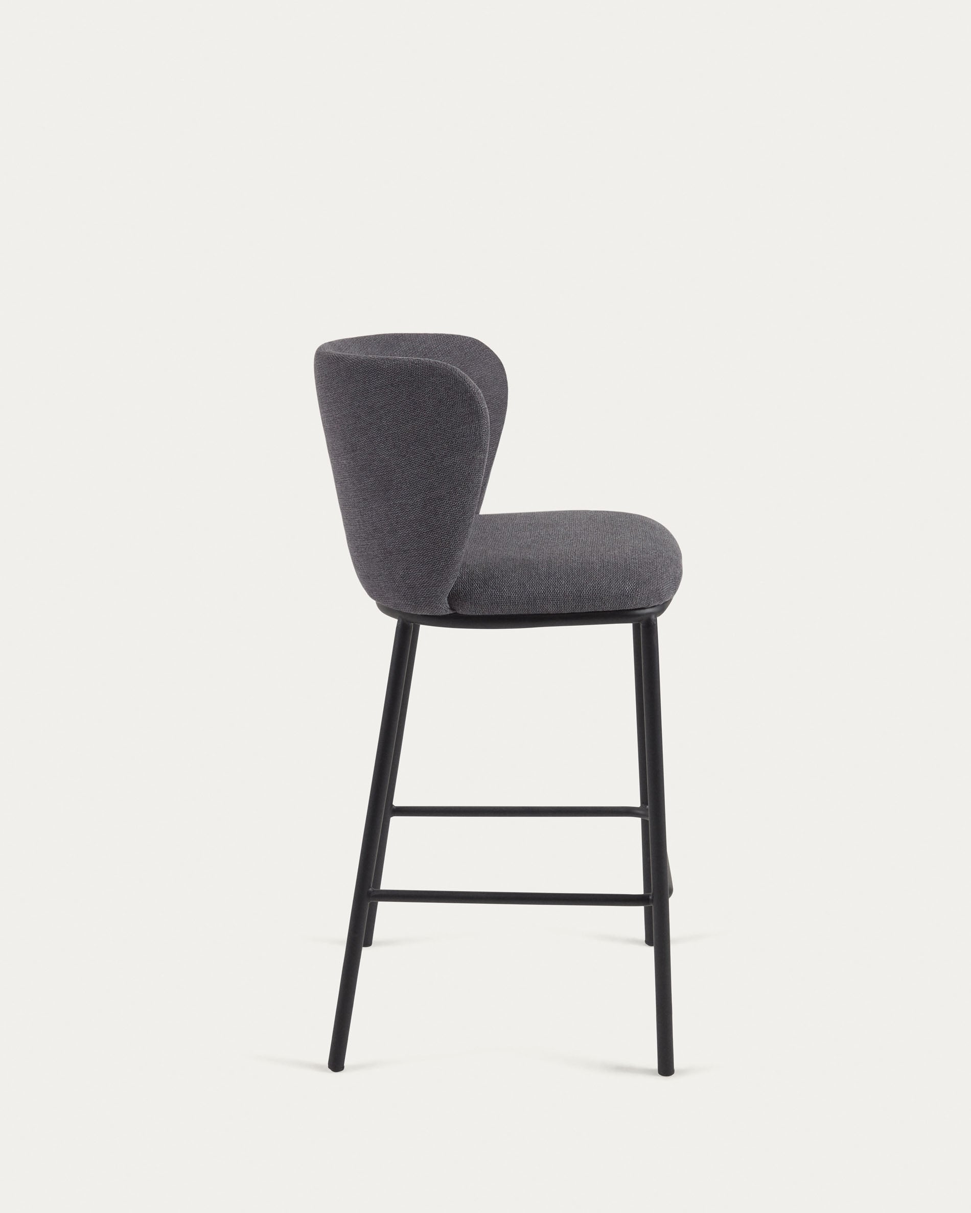Sgabello Ciselia in ciniglia grigio scuro e gambe acciaio nero altezza 65 cm