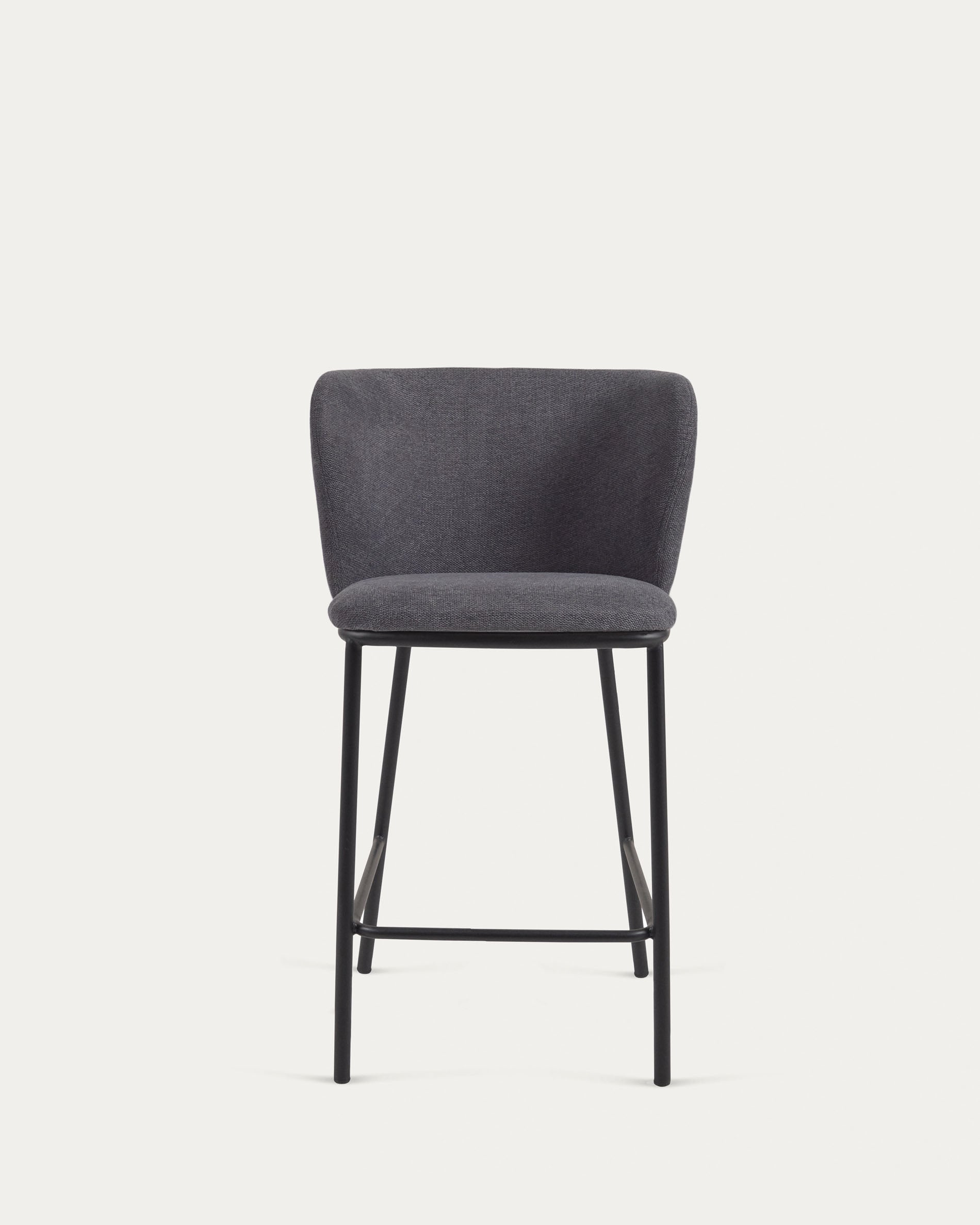 Sgabello Ciselia in ciniglia grigio scuro e gambe acciaio nero altezza 65 cm