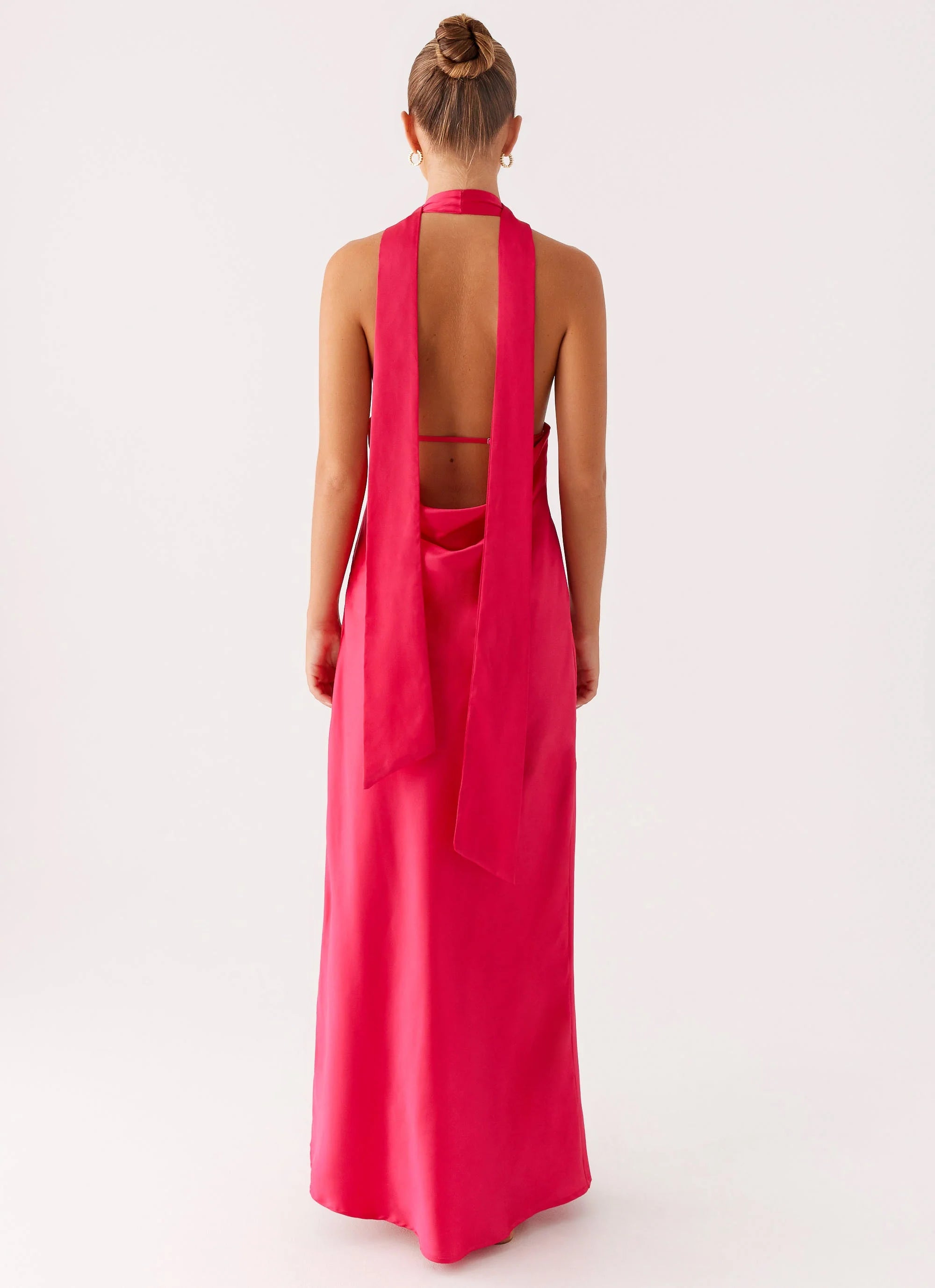 Alicia Satin Halter Maxi Dress - Fuchsia