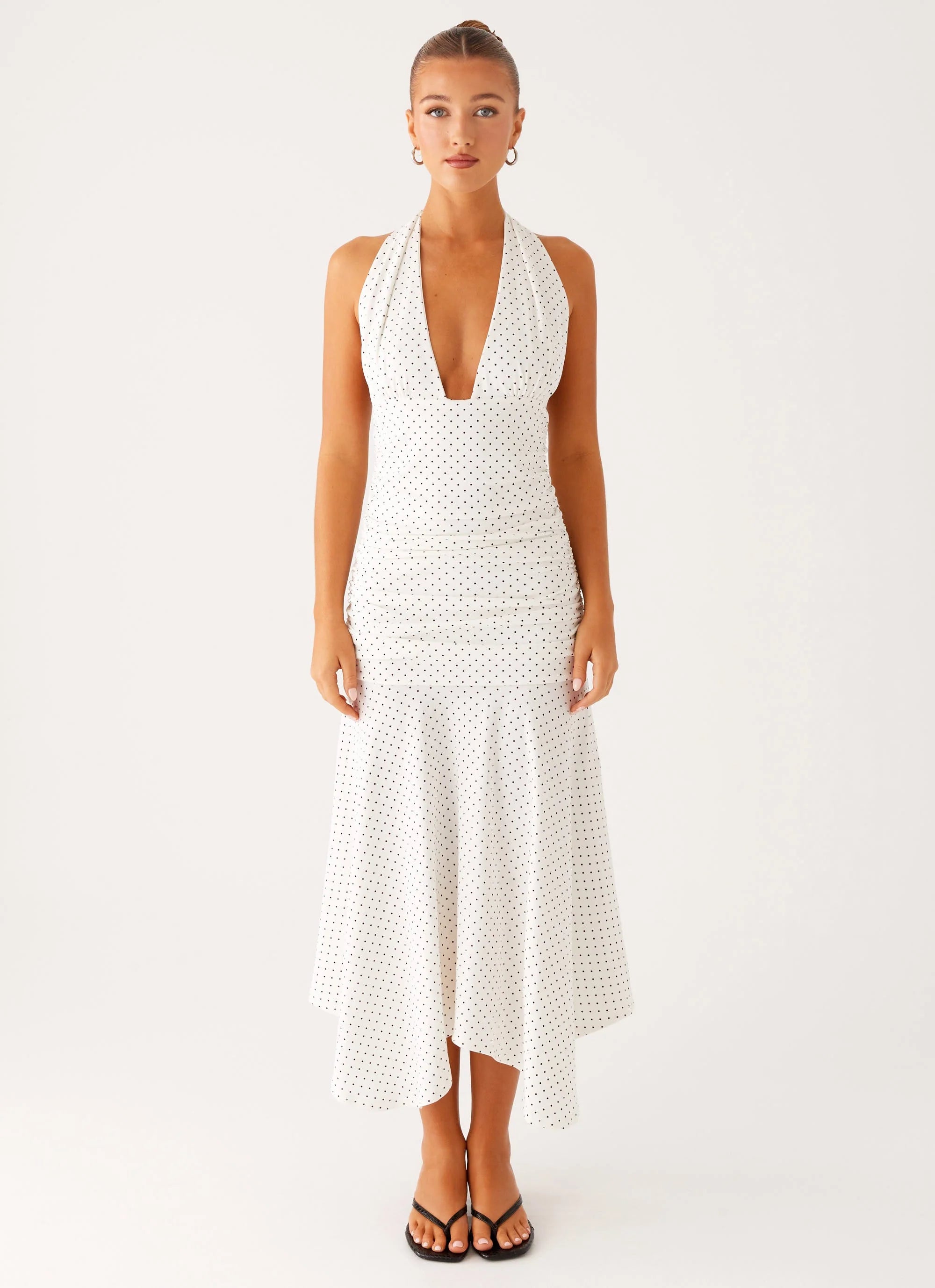 Grettana Halter Neck Midi Dress - White Polka Dot
