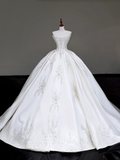 Unique Bridal Gown Ball Gown Strapless White Satin Wedding Dresses Beads Bridal Gowns HZ1214