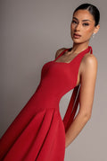 Corset Fit And Flare Halter Neck Midi Dress - Red DR5134