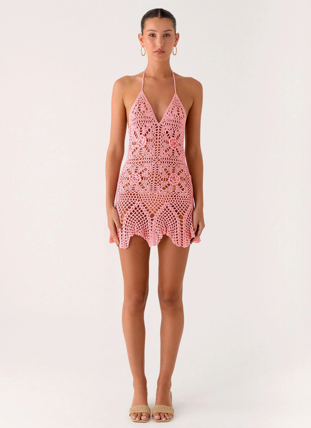 Beach Days Crochet Mini Dress - Pink