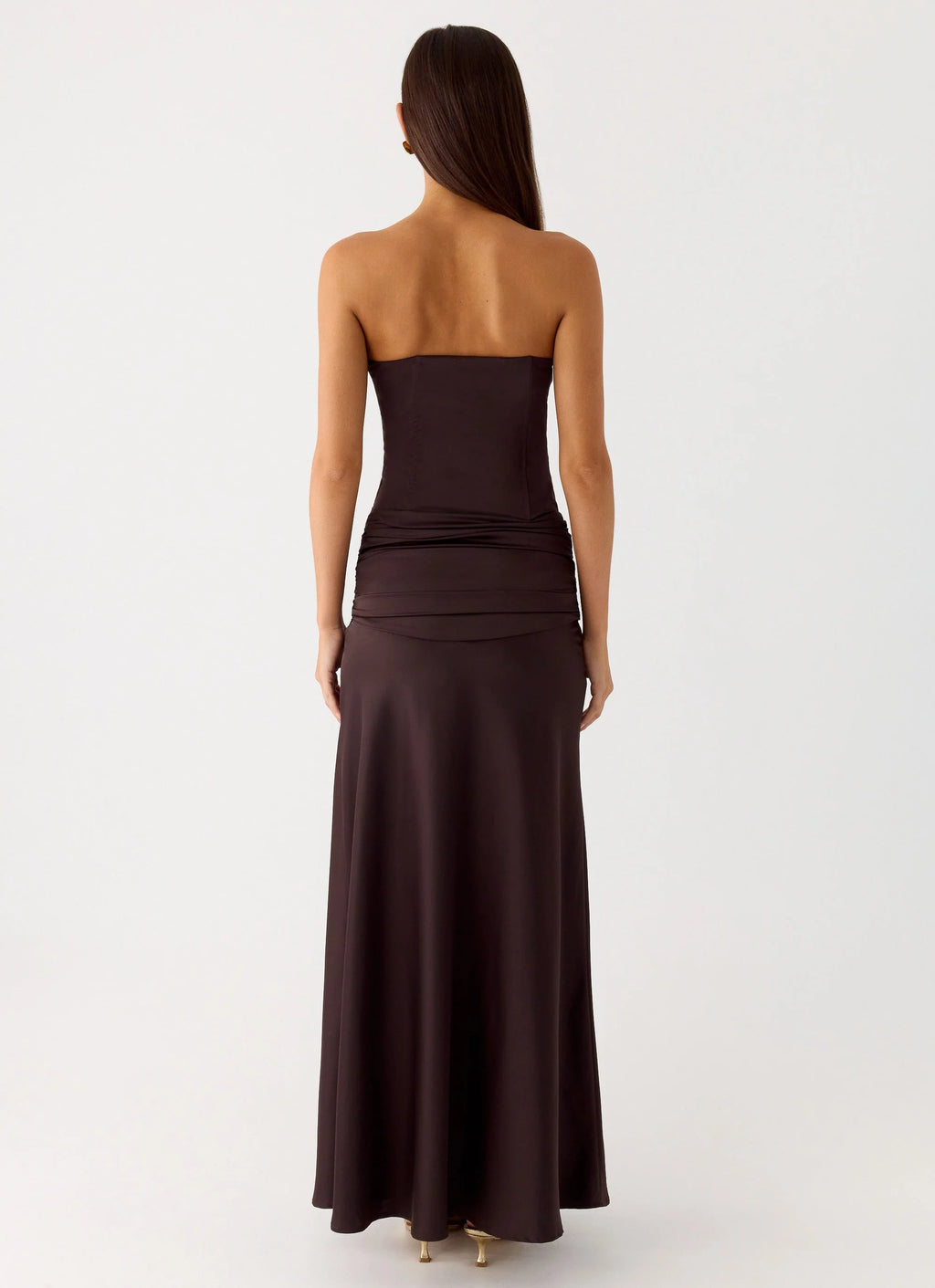 Darana Corset Satin Maxi Dress - Chocolate