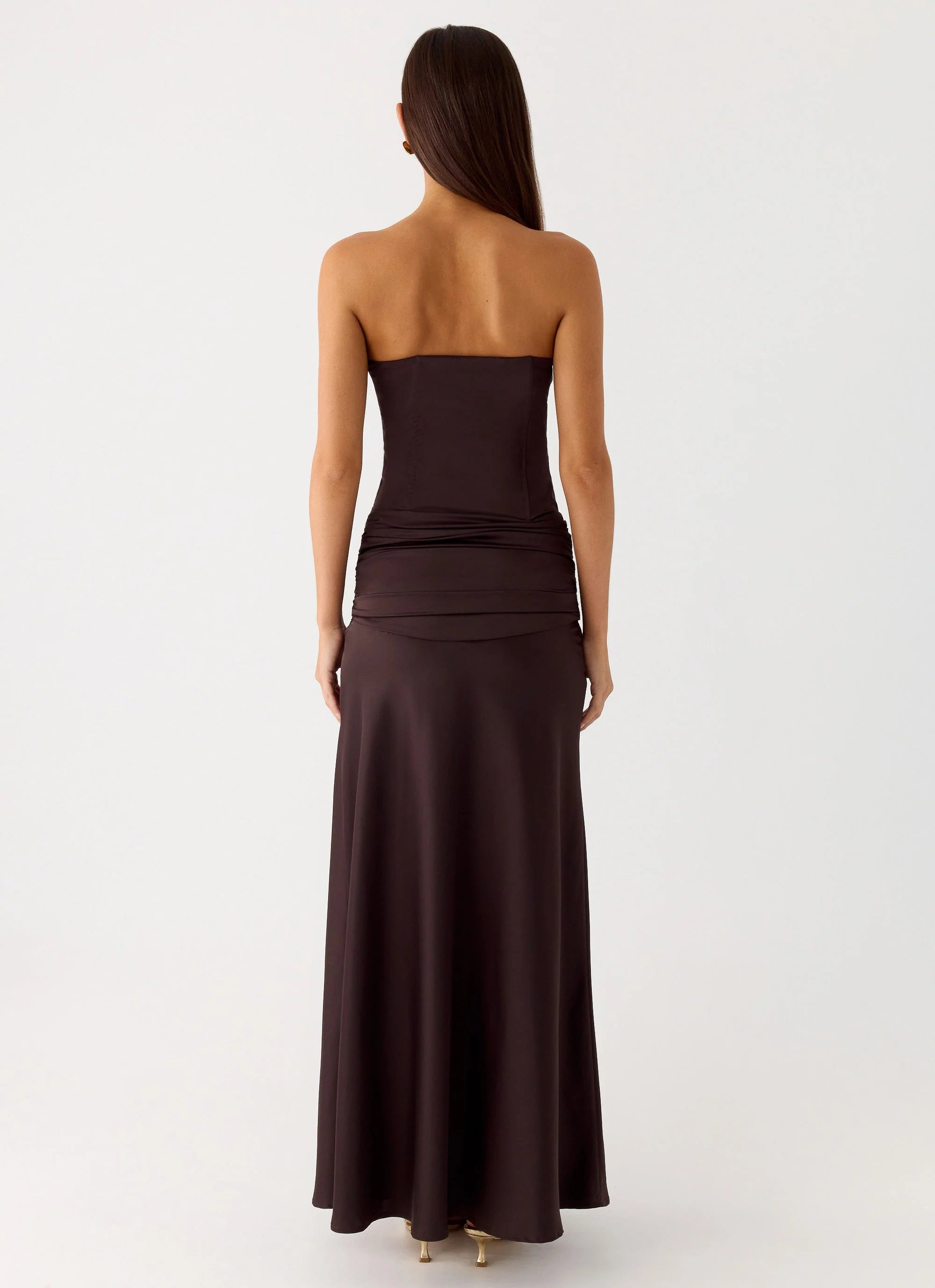 Darana Corset Satin Maxi Dress - Chocolate