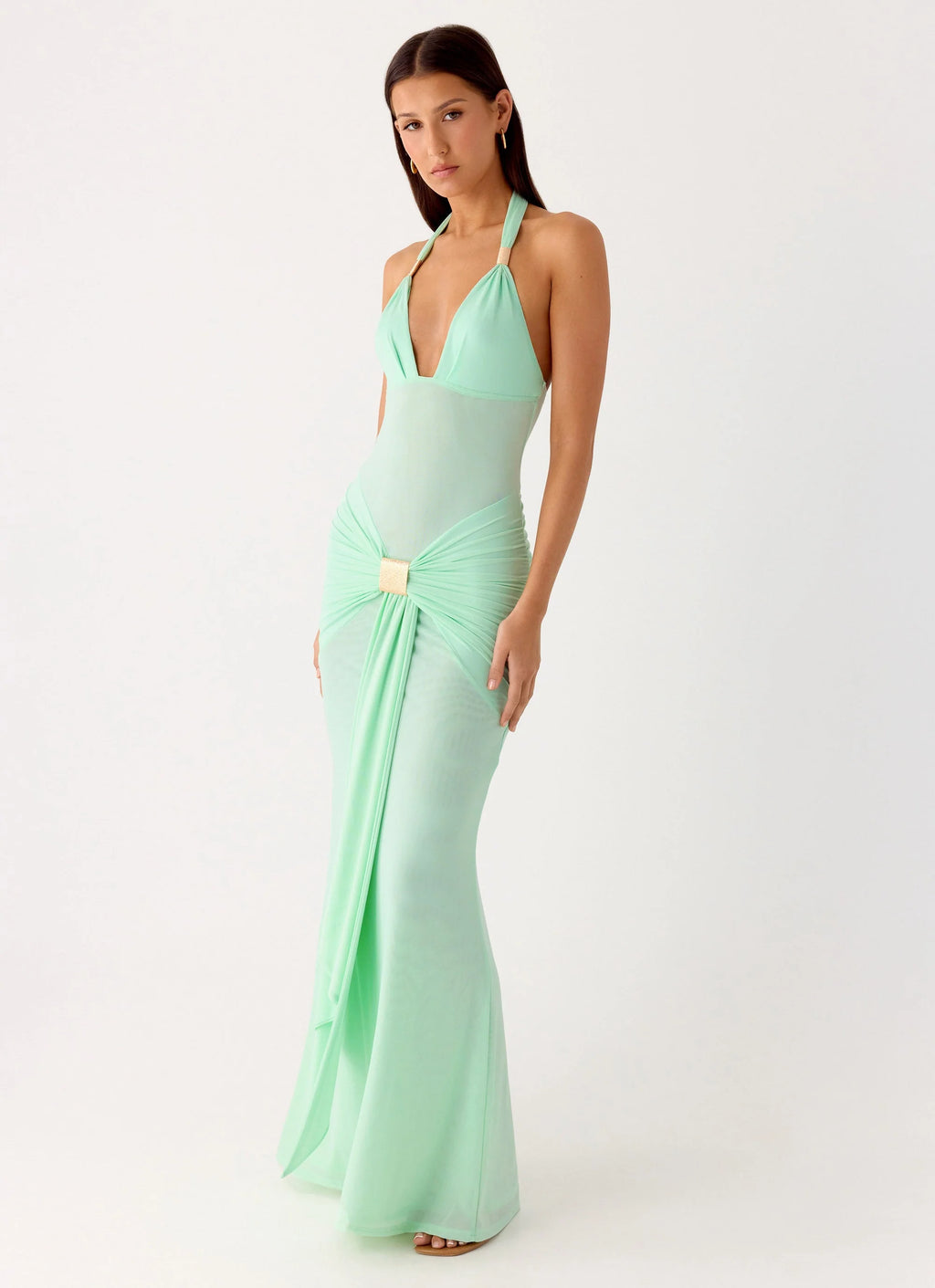 Miyah Halter Hardware Maxi Dress - Mint Blue