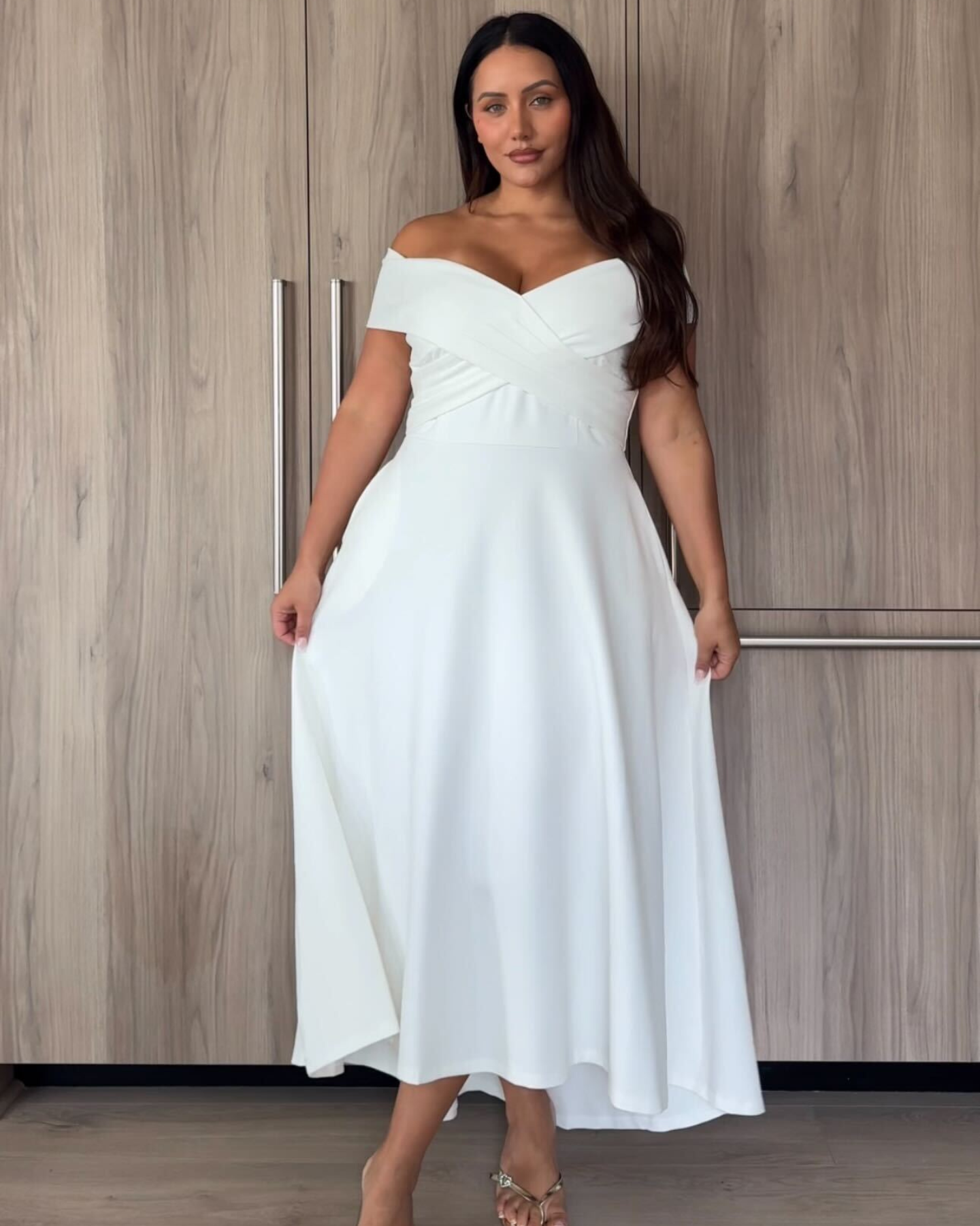 Belina Dress White – women's off-shoulder bridal maxi high-low dress by Twosisters The Label, front view