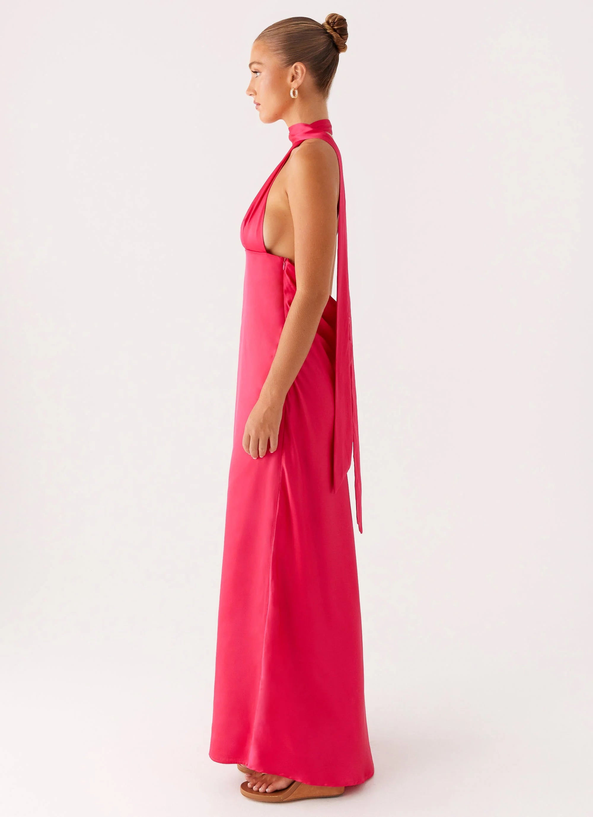 Alicia Satin Halter Maxi Dress - Fuchsia