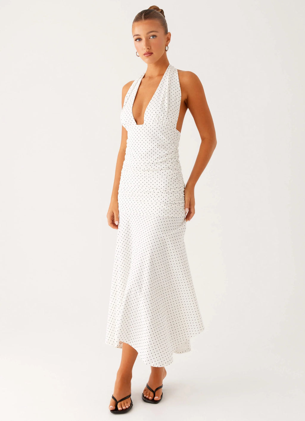 Grettana Halter Neck Midi Dress - White Polka Dot