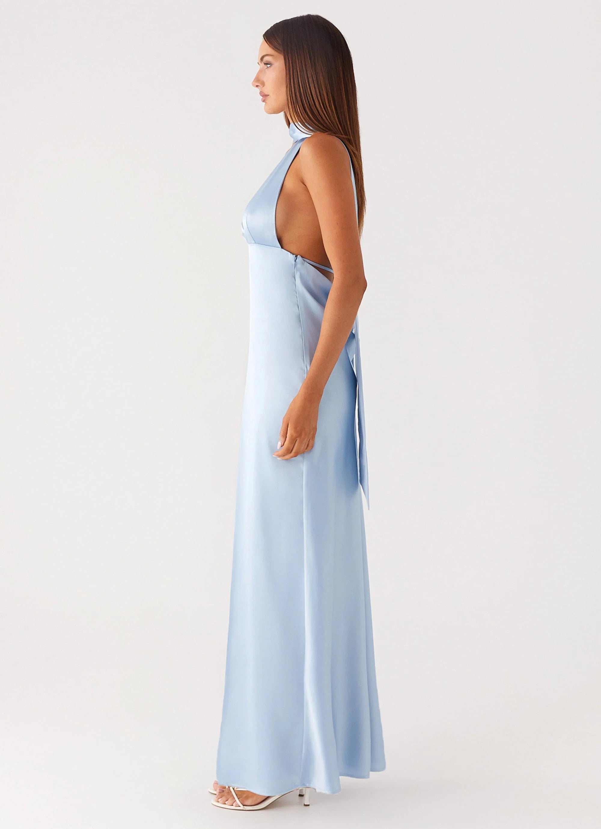 Alicia Satin Halter Maxi Dress - Baby Blue