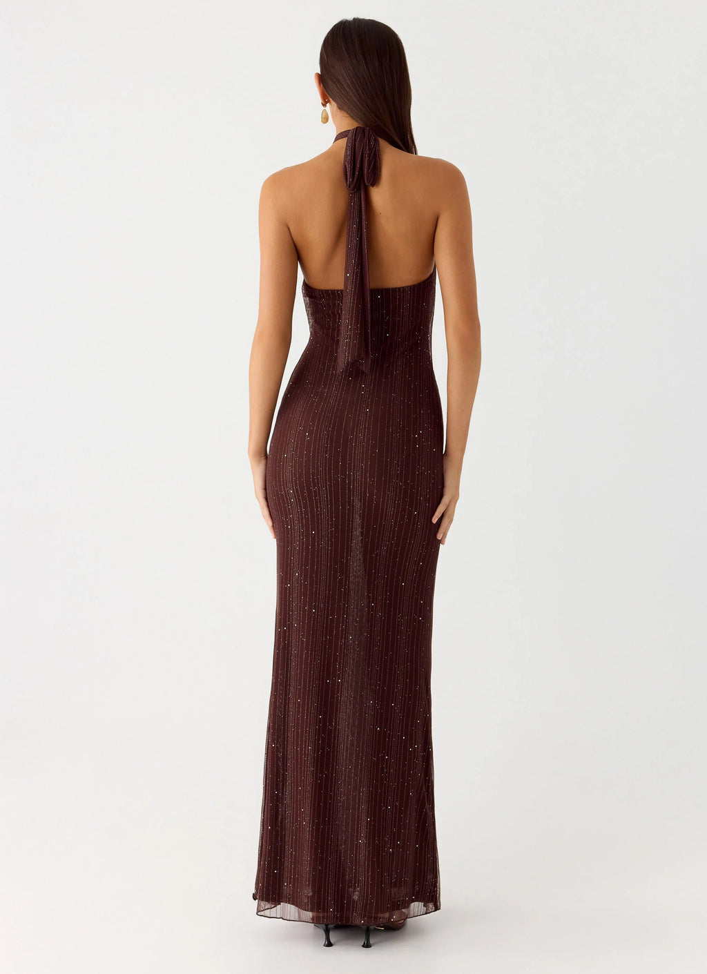 Haylan Sparkle Mesh Maxi Dress - Chocolate