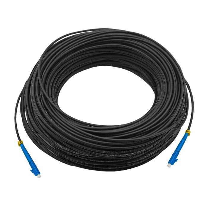 Scoop Fibre Outdoor Drop Cable 60M with LC-LC APC connectors, showcasing a single-core design.