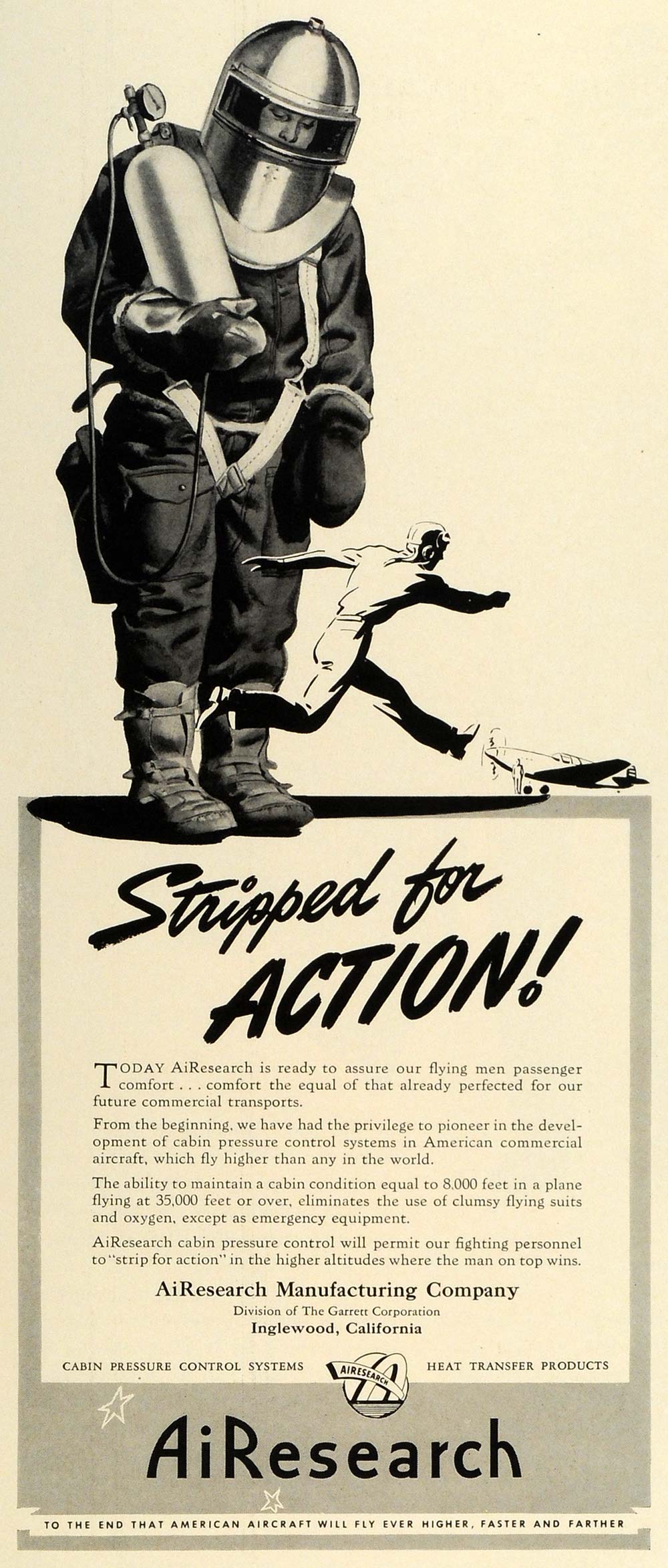 1942 Ad AiResearch Inglewood Cabin Pressure Control Heat Transfer World War FZ4