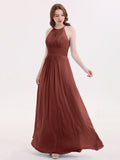 Irene Cabestro Largo Gasa Vestido Con Cintura Plisada Terracota Tallas Grandes
