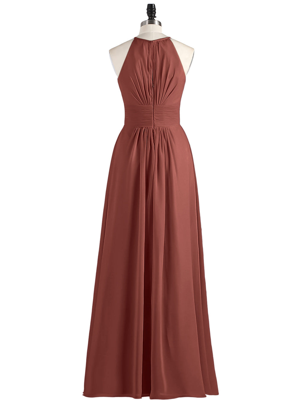 Irene Cabestro Largo Gasa Vestido Con Cintura Plisada Terracota Tallas Grandes