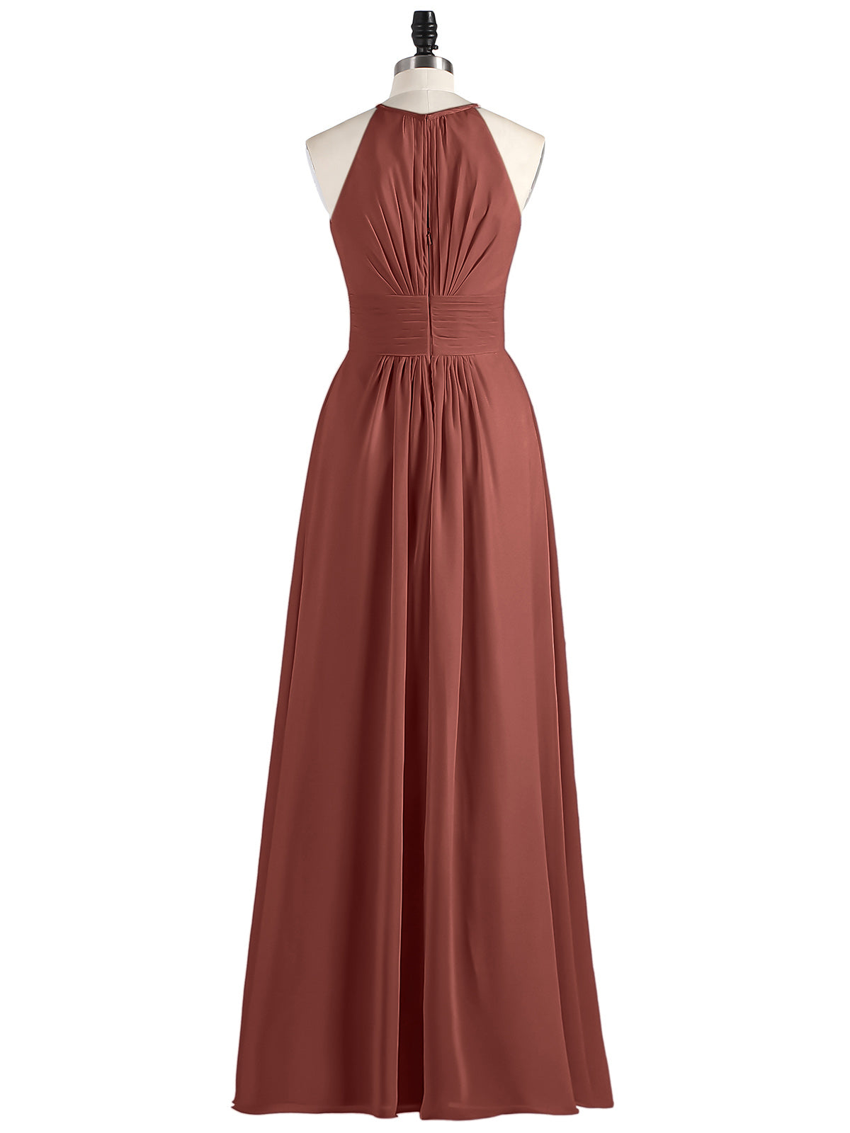 Irene Cabestro Largo Gasa Vestido Con Cintura Plisada Terracota Tallas Grandes