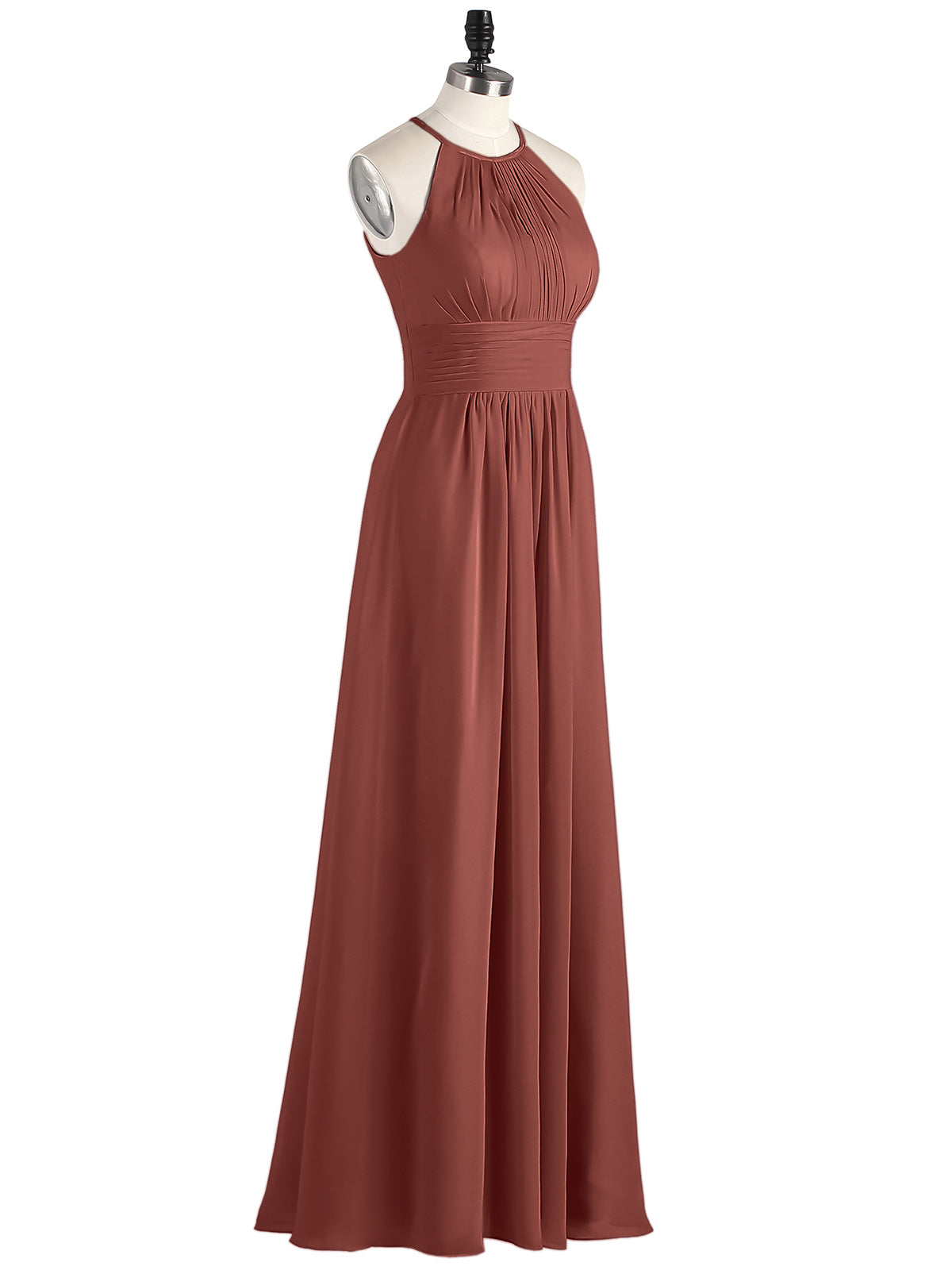 Irene Cabestro Largo Gasa Vestido Con Cintura Plisada Terracota Tallas Grandes