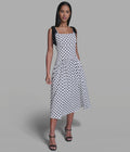 BOW STRAP POLKA-DOT MIDI DRESS