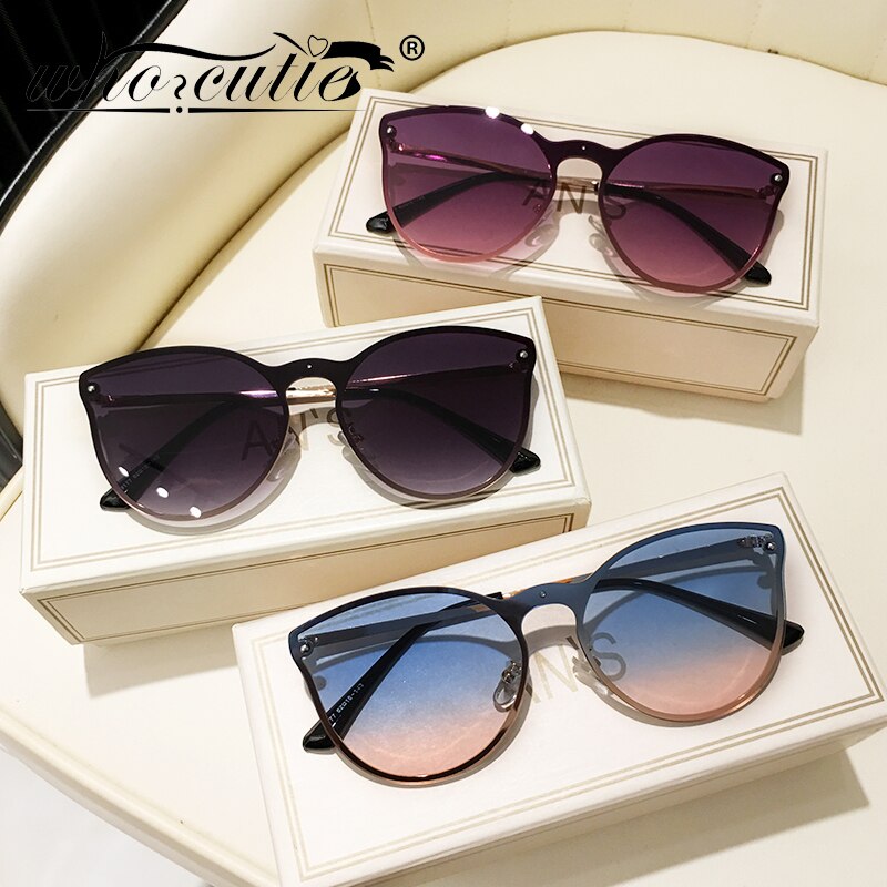 Trendy Metal Oversized Cat Eye Sunglasses Women 2023 Brand Designer Blue Gradient Lens Shades Eyewear Men Cateye Sun Glasses