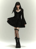 Black gothic lace mini dress with fitted silhouette