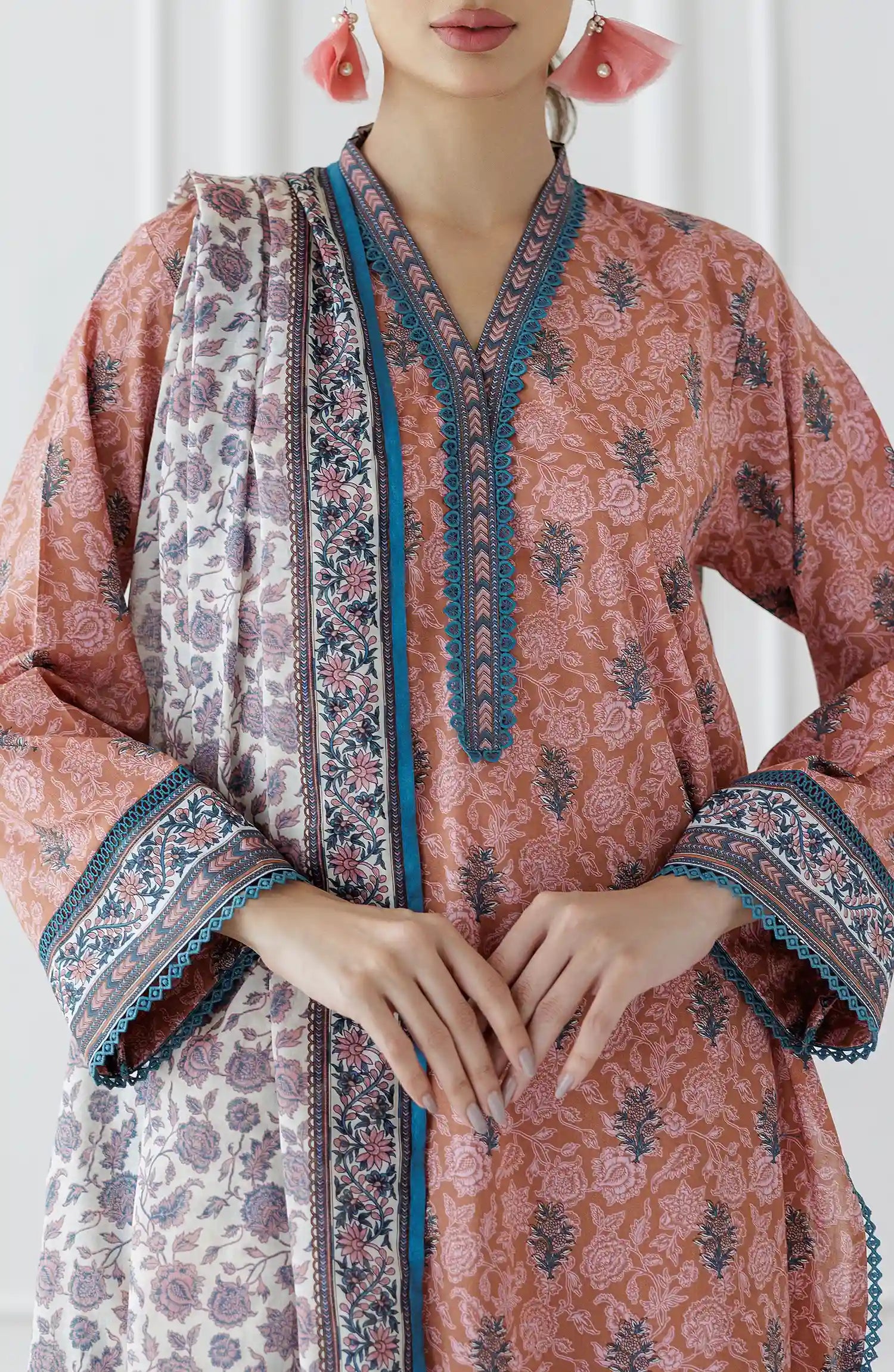 UNSTITCHED Printed Lawn Shirt Dupatta & Pant - 3 Piece Suits - OTL-25-027