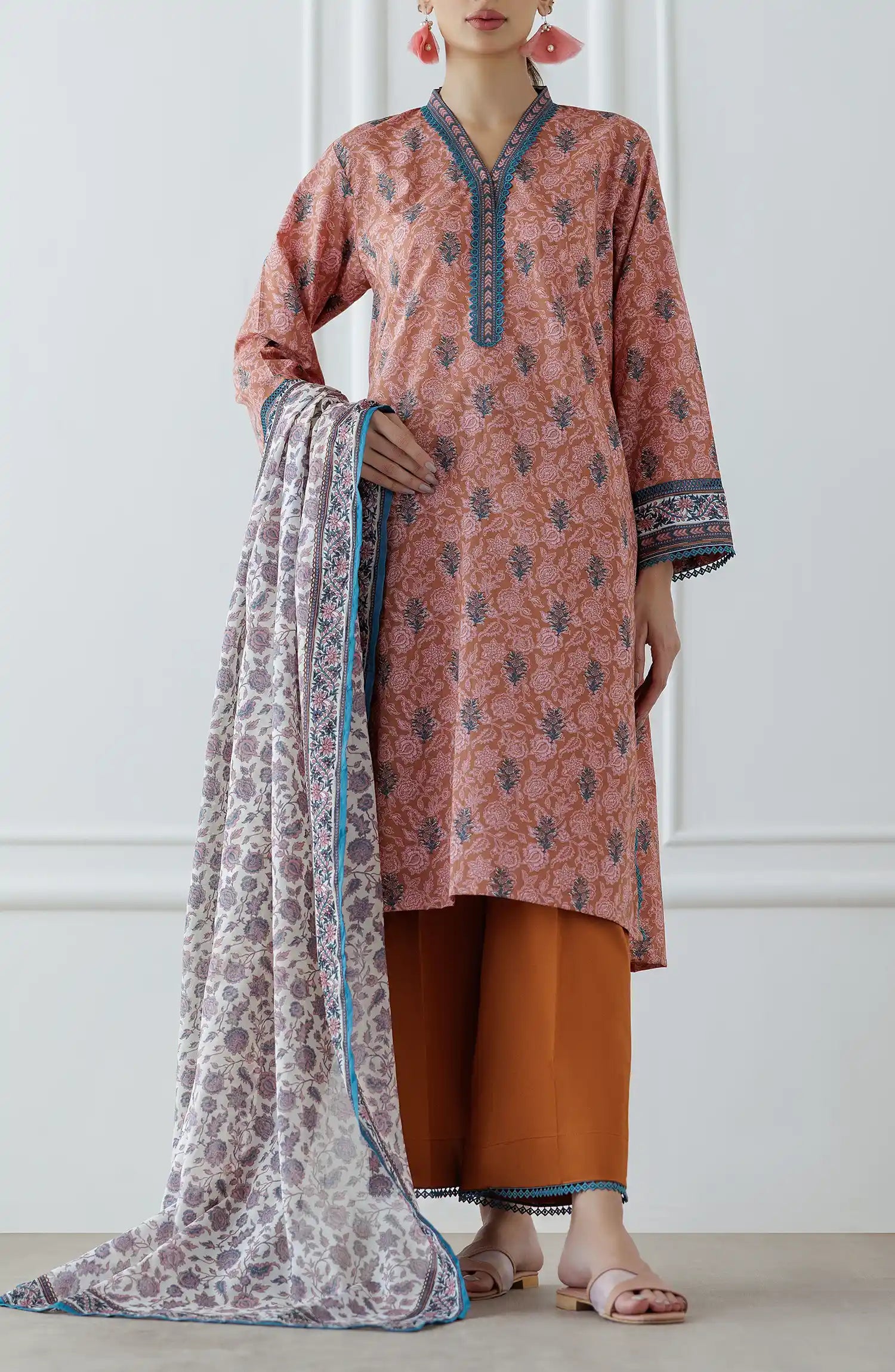 UNSTITCHED Printed Lawn Shirt Dupatta & Pant - 3 Piece Suits - OTL-25-027