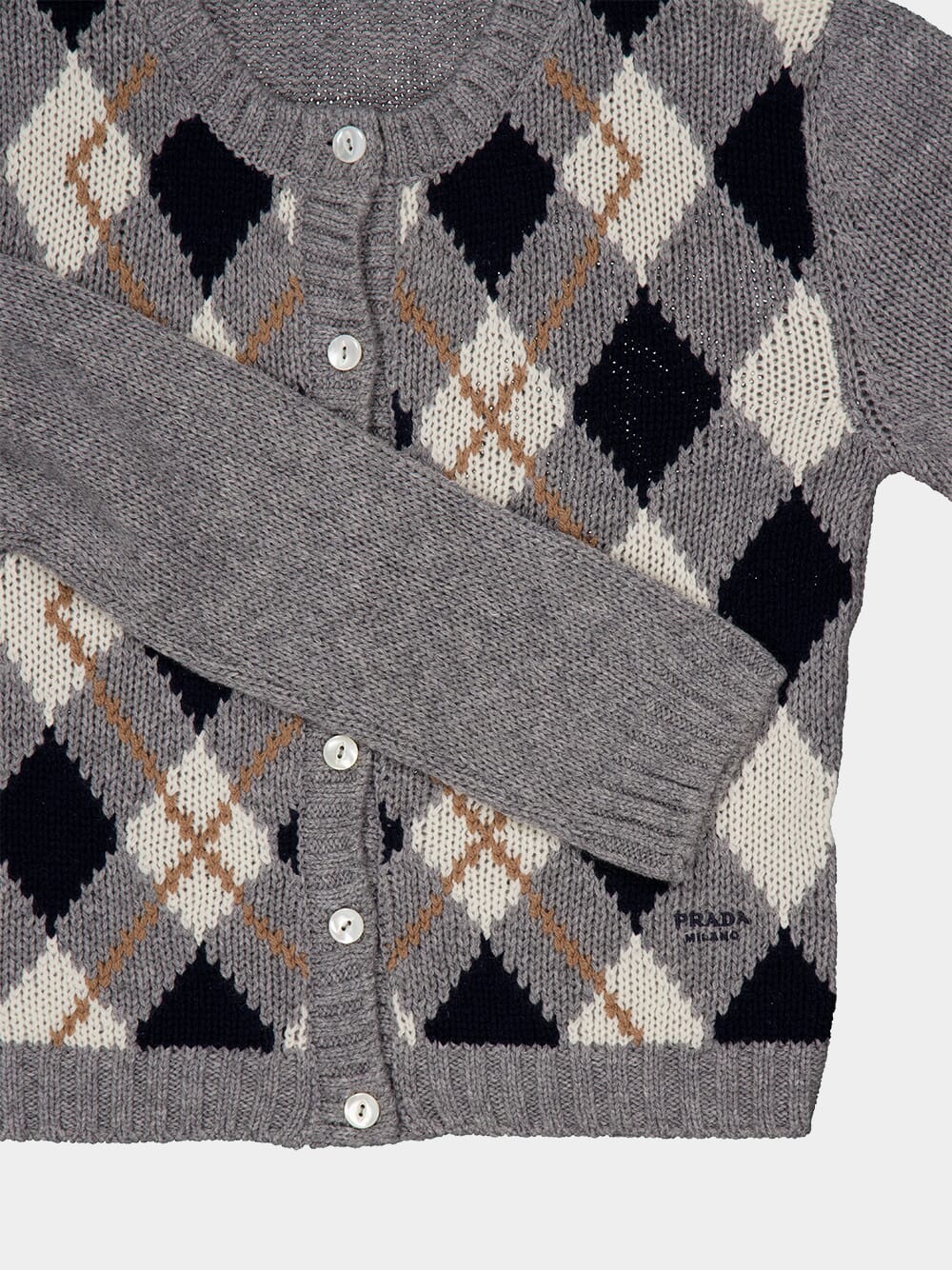 Grey Argyle Cashmere Buttoned Cardigan