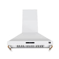 Forno Venezia 48 Inch Wall-Mounted Range Hood in White with Antique Brass Accessories, Touch Controls and Baffle Filters