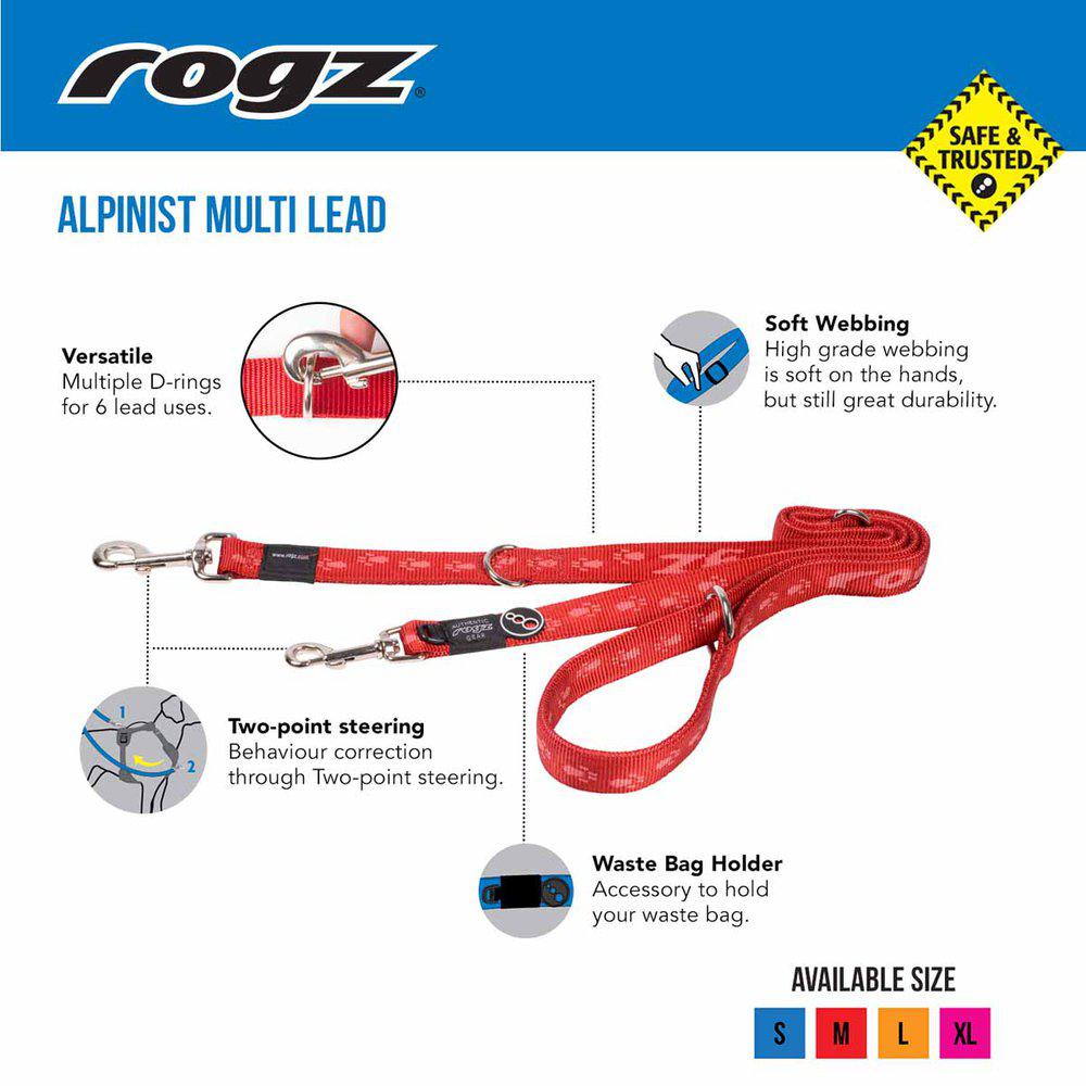 Rogz Alpinist Multi-Koppel Line Rød 25mm 180cm