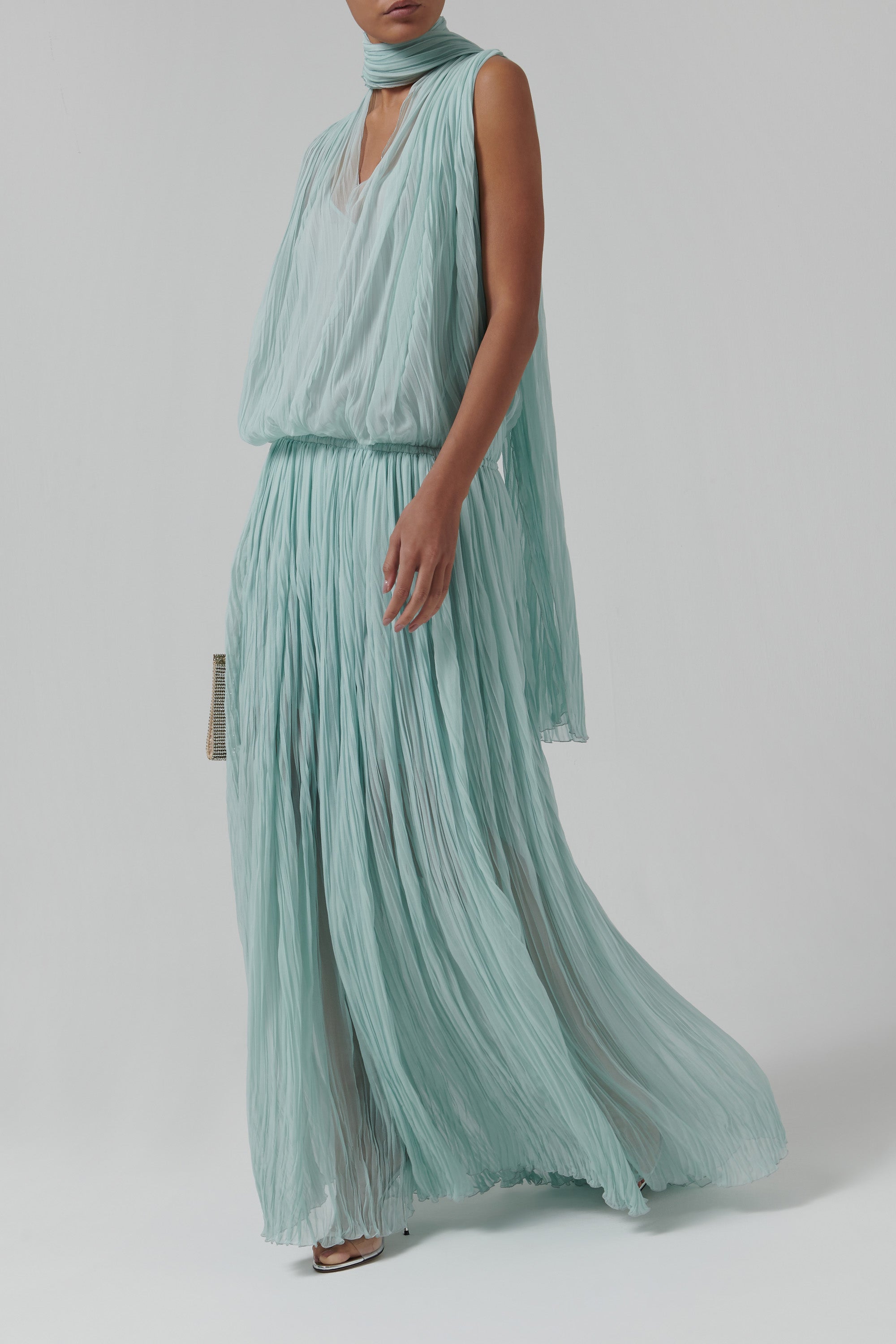 Blumarine Chiff Plisse Maxi Dress