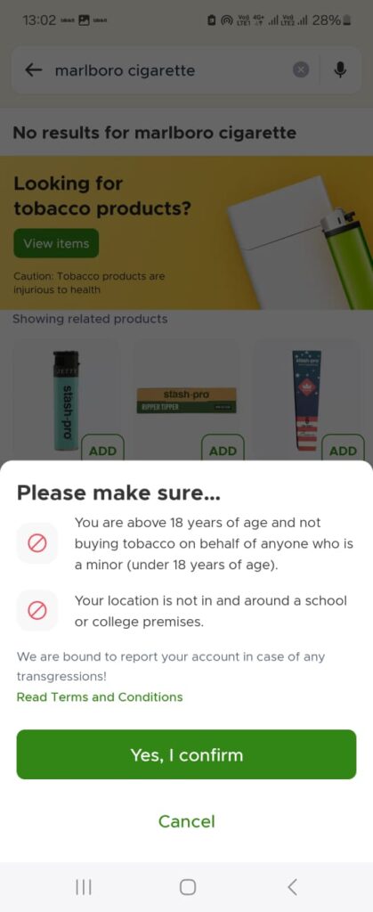 Tobacco Products on Quick Commerce apps; Legal and Age Concerns