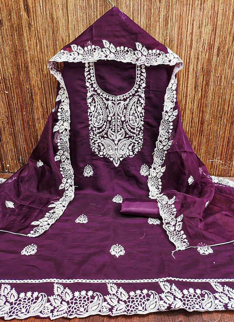 Buy Wine Pv Chanderi Cotton Thread Work Traditional Wear Dress Material  Online From Surat Wholesale Shop