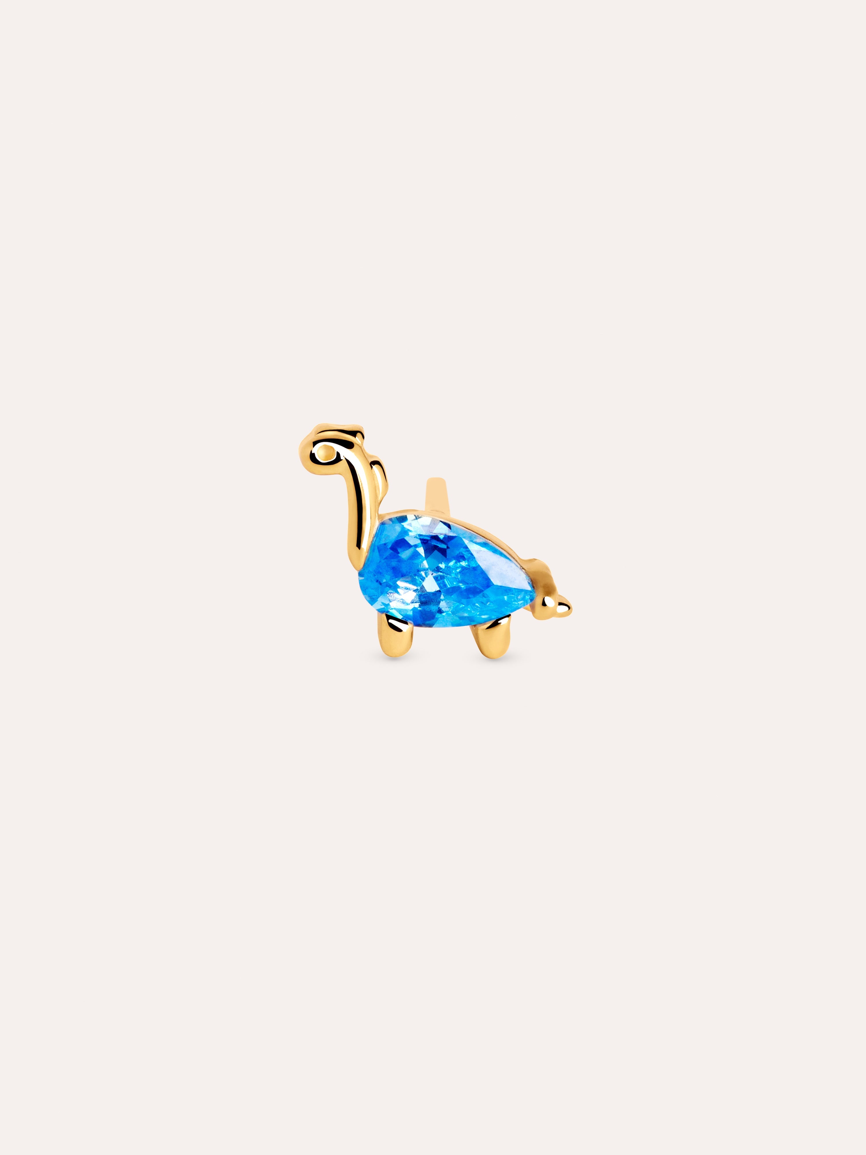 Single Dino Brontosaurus Sky Silver Earring with Gold Plating