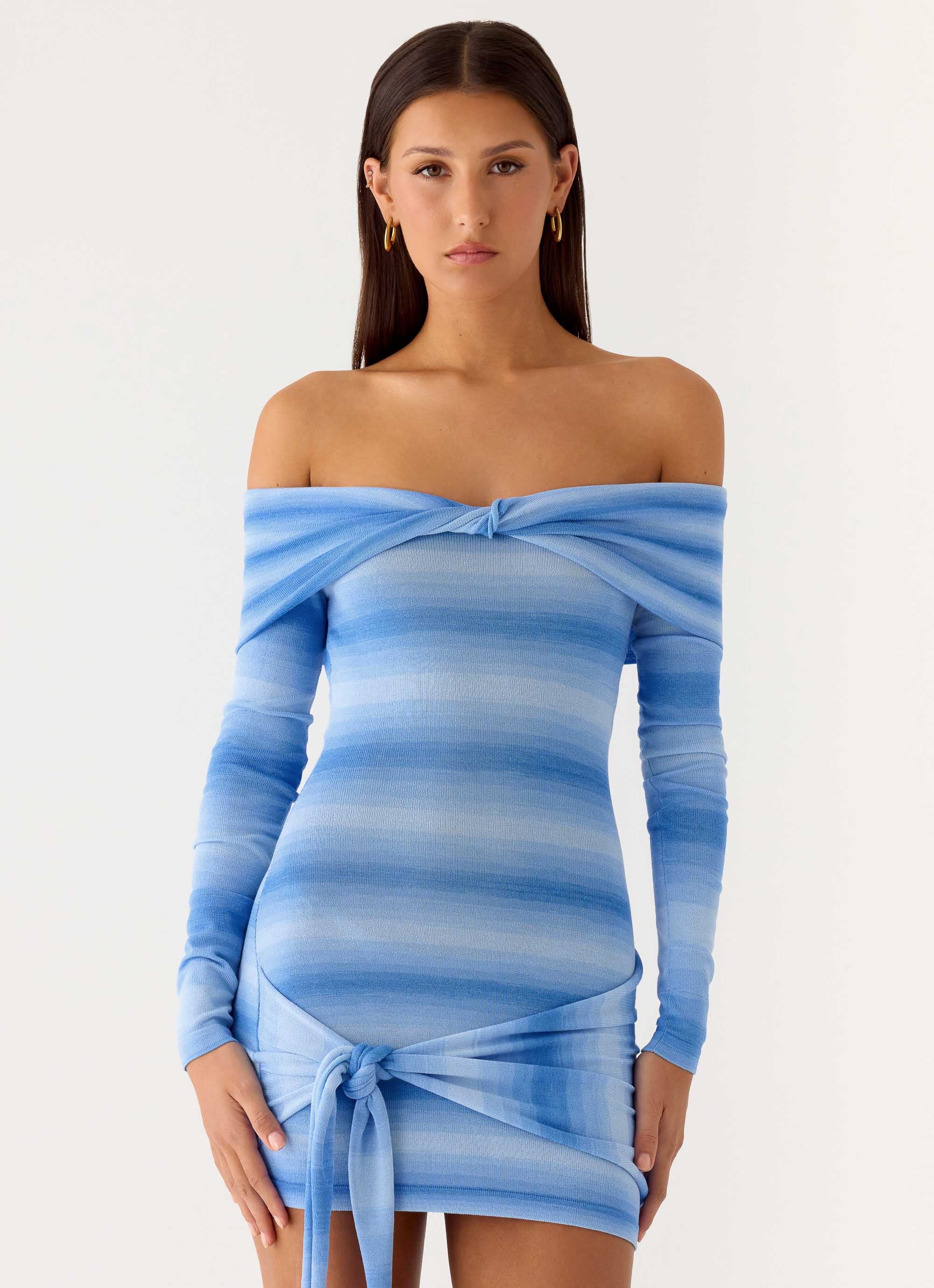 Gomez Bardot Knit Mini Dress - Cerulean