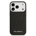 Apple iPhone 17 Pro Max Kılıf Karl Lagerfeld Orjinal Lisanslı M-safe Şarj Özellikli Delikli Tasarım Metal Logolu PU Deri Kapak Siyah