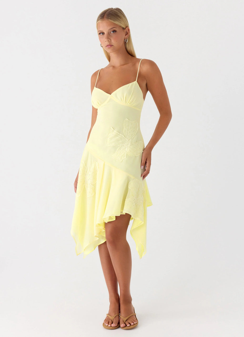 Aysha Beaded Flower Midi Dress - Yellow